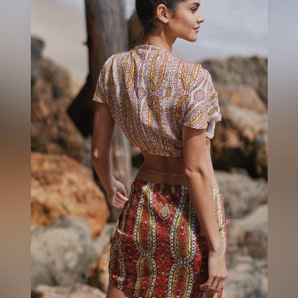 New Anthropologie Women’s 2 Piece Boho Resort Summer Skirt Crop Top Cover Up Set - Picture 2 of 3